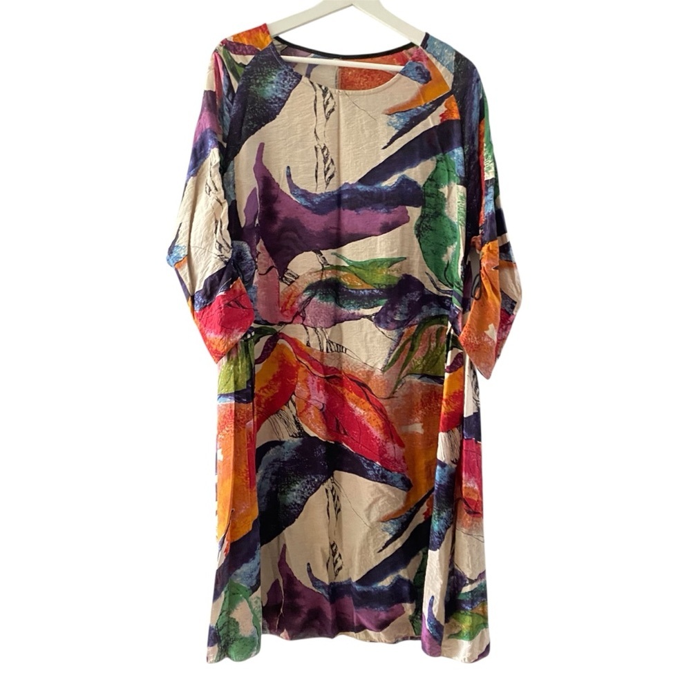 3Potato Wearable Art Dress Multicolor Abstract Print Pockets Boho Women's M/L